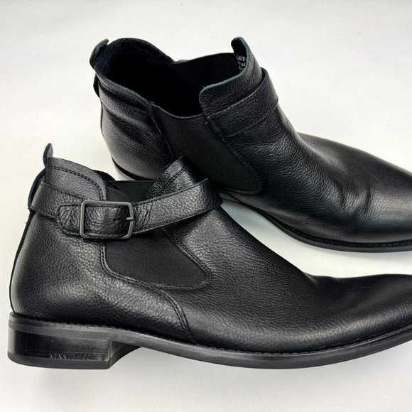 Kenneth Cole Rhett Leather Chelsea Boots Mens 11 Elastic ShaftStrap Black 112552 - Picture 1 of 12